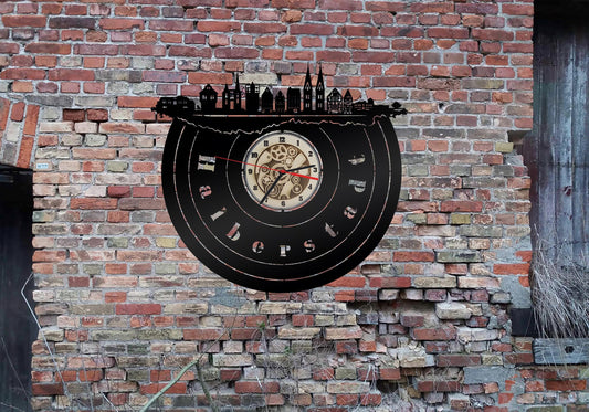 Uhr Wanduhr Bild Halberstadt  Skyline  Silhouette Umriss Bild Deko