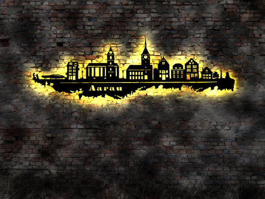 Stadt Aarau Schweiz Exklusive dekorative Wandleuchte aus gelasertem Holz  mit LED-Beleuchtung  Swiss