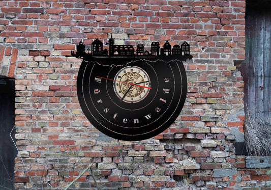 Uhr Wanduhr  Wanduhr Skyline Fürstenwalde  Stadt Pension Schild Deko Bild Aufkleber