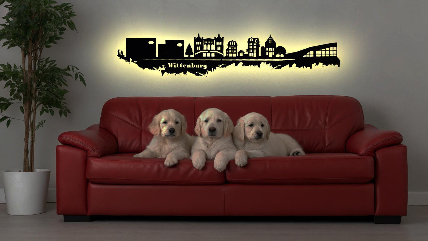 Skyline Stadt Wittenburg Mecklenburg  LED Wandbild   Holz Stadt AK Karte Map Stadtplan Wandsticker Leuchtbild
