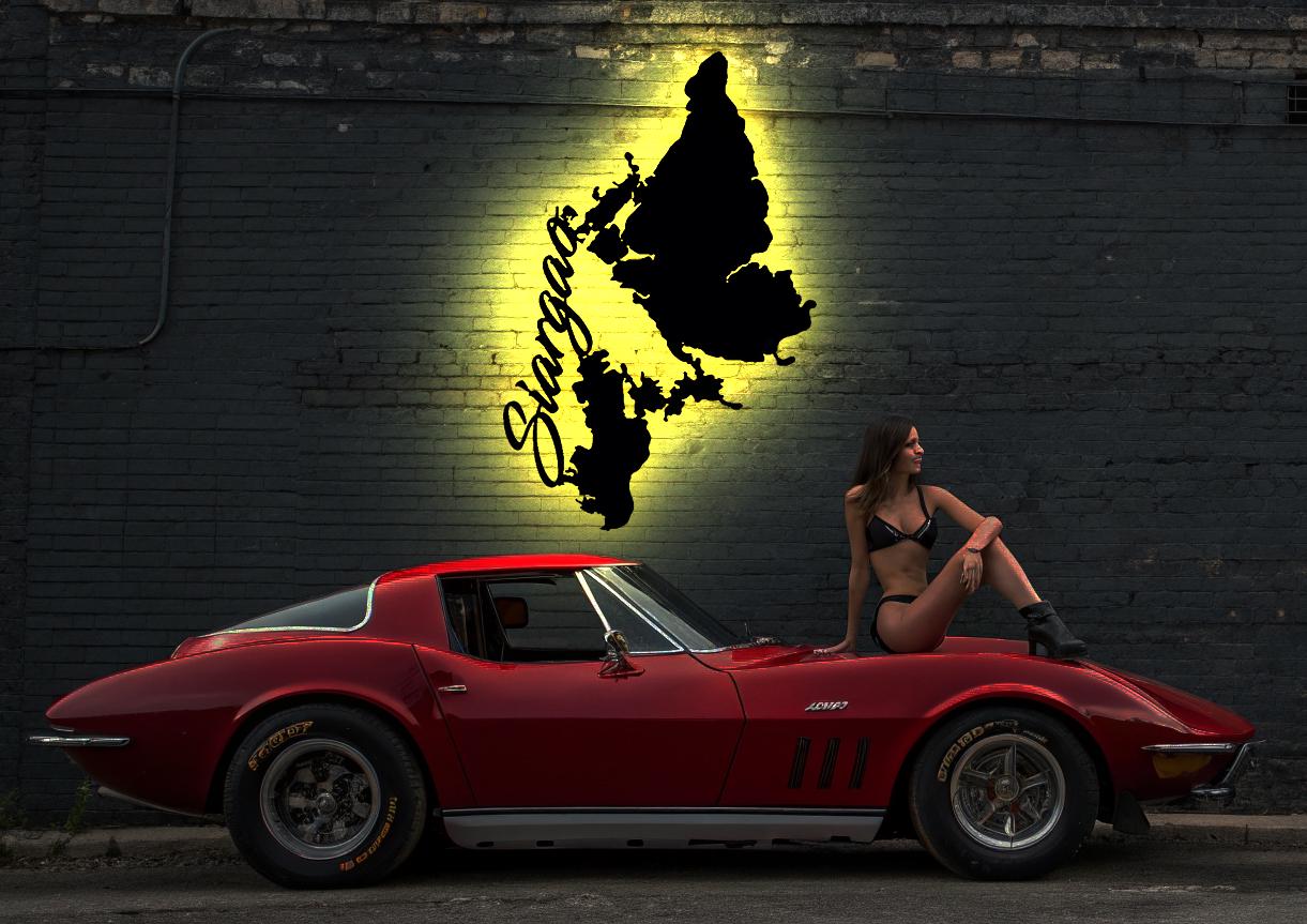 Skyline Insel  Siargao  Philippinen  LED Wandbild   Holz Philippinenes  Wandsticker Wandtattoo Reiseführer Silhouette