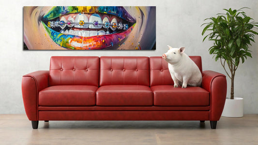 Abstrakte Zahnspangen Malerei Leinwanddruck, Kieferorthopäde Leinwand, Geschenk, Zahnarzt Wandkunst, gerahmt und fertig zum Aufhängen