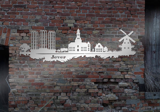 Skyline Stadt Jever Bild  Edelstahl  Wandkunst Stahl rostfrei  Metallkunst  Schild Cortenstahl rostend rostig verrostet Corten