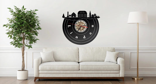 Uhr Wanduhr Skyline Stadt Lindau am Bodensee Silhouette