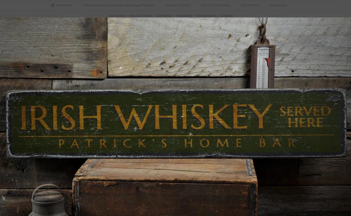 Irish Whiskey Serviert Hier Holzschild, Custom Home Bar Besitzer Name Geschenk, Irish Pub Decor - Rustikales handgemachtes Vintage