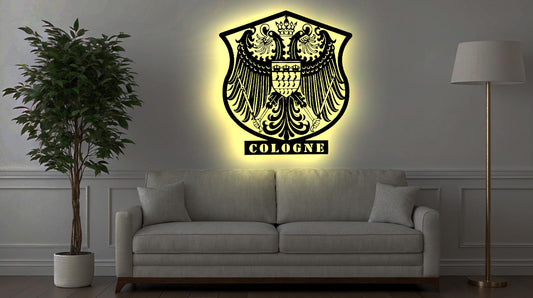 Wappen Köln  LED Wandbild aus Holz Stadt AK Karte Map Stadtplan Wandsticker Leuchtbild Cologne