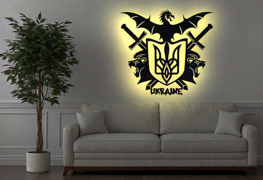 LED Wandbild Wappen Ukraina Ukraine "Україна"   Wandtattoo Aufkleber Auto  Logo Sticker Schulterstück