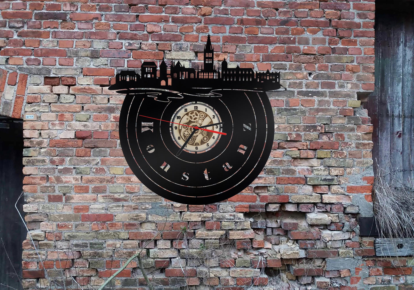 Skyline Konstanz Wanduhr Uhr Holzuhr Uhren Ziffernblatt Küchenuhr große Uhr Wand Holz