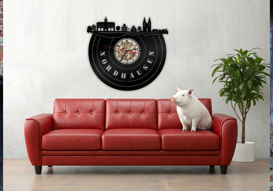 Uhr Skyline Nordhausen Thüringen Karte Schild LED Wandbild Holz Stadt AK Stadt ohne Tickgeräusche Wanduhren